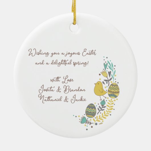 Farbenfroher Kraut von fröhlichen Hühnereiern und Keramik Ornament (Hinten)