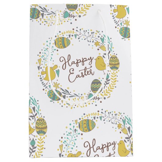 Farbenfroher Kraut von fröhlichen Hühnereiern und Mittlere Geschenktüte (Vorderseite)