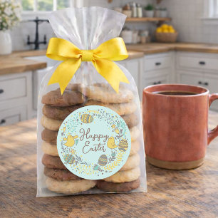 Farbenfroher Kraut von fröhlichen Hühnereiern und  Runder Aufkleber