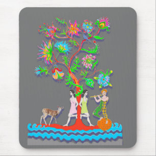 Farbenfroher lebendiger Baum mit Figuren Mousepad