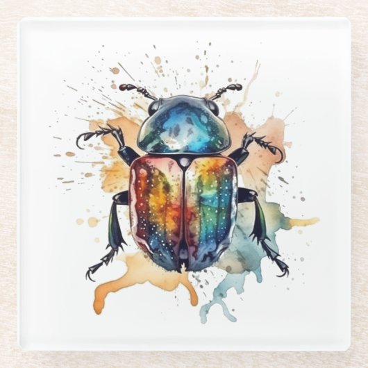 farbenfroher, lebendiger Schal in Aquarellfarben Glasuntersetzer (Vorderseite)