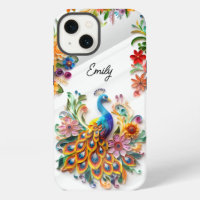 Farbenfroher lebhafter Pfau & Blumen individuell