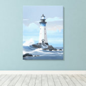 Farbenfroher Leuchtturm am Ozean Leinwanddruck (Insitu (Holzboden))