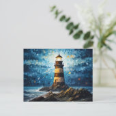 farbenfroher Leuchtturm maritime Lansdchaft Postkarte (Stehend Vorderseite)