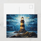 farbenfroher Leuchtturm maritime Lansdchaft Postkarte (Vorne/Hinten)