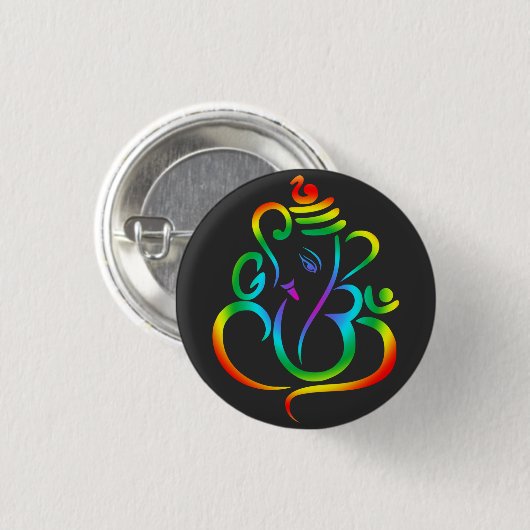 Farbenfroher Lord Ganesha auf schwarz Button (Vorne & Hinten)