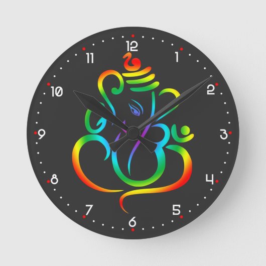 Farbenfroher Lord Ganesha auf schwarz Runde Wanduhr (Vorderseite)