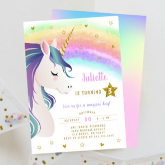 Farbenfroher magischer Glitzer Einhorn Regenbogen  Einladung