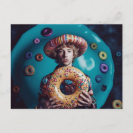 Farbenfroher Mann mit Donut Postkarte