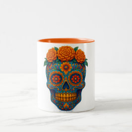 Farbenfroher Marigold-Tag des Toten Zuckerschädels Zweifarbige Tasse