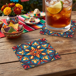 Farbenfroher mexikanischer Talavera-Papierunterset Rechteckiger Pappuntersetzer