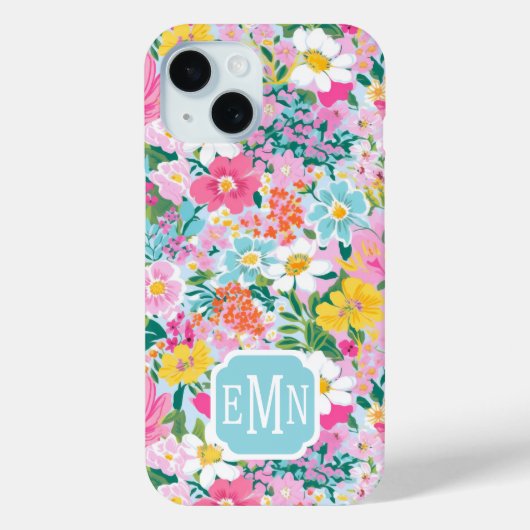 Farbenfroher moderner Garten mit Monogramm Case-Mate iPhone Hülle (Rückseite)