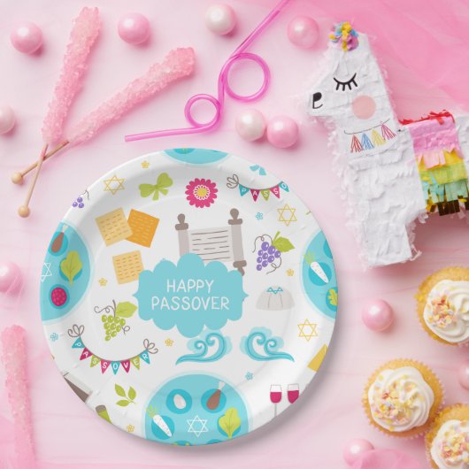 Farbenfroher, moderner Happy Pessach Pappteller (Party)