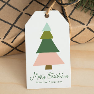 Farbenfroher moderner Weihnachtsbaum-Feiertag Geschenkanhänger