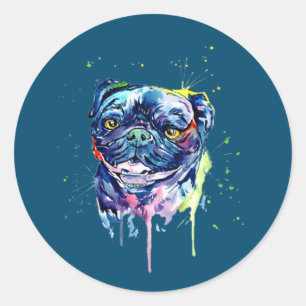 Farbenfroher Mops Dog Lover Runder Aufkleber