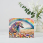 Farbenfroher Mustang unter einer Regenbogen-Wildbl Postkarte (Stehend Vorderseite)