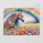 Farbenfroher Mustang unter einer Regenbogen-Wildbl Postkarte (Vorderseite)