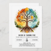 Farbenfroher Naturbaum zum Geburtstag Einladung (Vorne/Hinten)