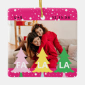 Farbenfroher Neon Fa La Christmas Foto Pink Keramikornament (Vorderseite)