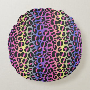 Farbenfroher Neon-Leopardenprint mit Farbverlauf Rundes Kissen