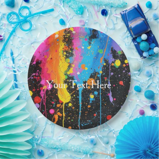 Farbenfroher Neon Paint Spritzer individuell angep Pappteller (Party)