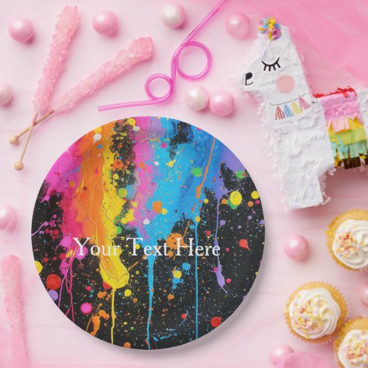 Farbenfroher Neon Paint Spritzer individuell angep Pappteller (Party)