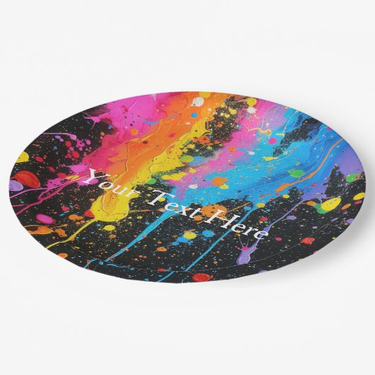 Farbenfroher Neon Paint Spritzer individuell angep Pappteller (Schrägansicht)