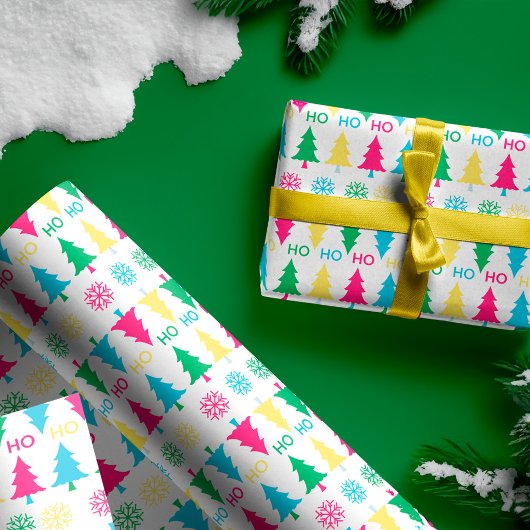 Farbenfroher Neon Typographic HO HO Weihnachtsbaum Geschenkpapier