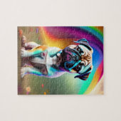 Farbenfroher Niedlicher kleiner Mops mit Regenboge Puzzle (Horizontal)