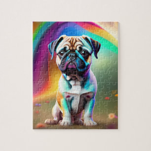 Farbenfroher Niedlicher kleiner Mops mit Regenboge Puzzle