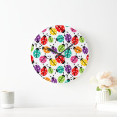 Farbenfroher Niedlicher Lady Bug Nahtloses Muster Große Wanduhr (Zuhause)