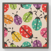 Farbenfroher Niedlicher Lady Bug Nahtloses Muster Steinuntersetzer (Vorderseite)