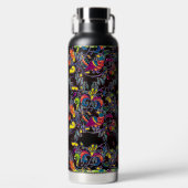 Farbenfroher Nordvogel auf schwarz Trinkflasche (Vorderseite)