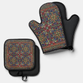 Farbenfroher orientalischer Teppich Ofenhandschuh & Topflappen-Set (Vorderseite/Rückseite)