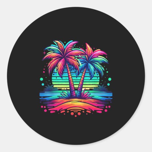 Farbenfroher Palm Trees Beach Neon Beach Funny Vac Runder Aufkleber (Vorderseite)