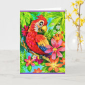 farbenfroher Papagei Karte (Gelbe Blume)