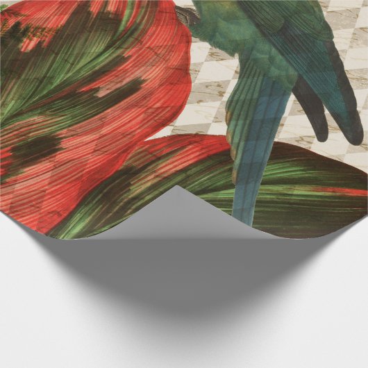 Farbenfroher Papagei mit roten Blätter Geschenkpapier (Ecke)