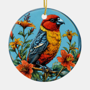 Farbenfroher Papageienkreuzschnabel Vogel Keramik Ornament