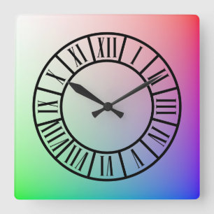 Farbenfroher Pastelenbogen, segmentierte römische Quadratische Wanduhr