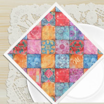 Farbenfroher Patchwork-Druck Monogramm