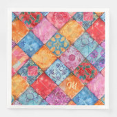 Farbenfroher Patchwork-Druck Monogramm Serviette (Vorderseite)