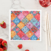 Farbenfroher Patchwork-Druck Monogramm Serviette (Beispiel)
