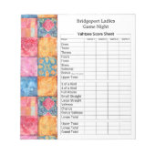 Farbenfroher Patchwork-Druck Yahtzee-Abend Notizblock (Vorderseite)