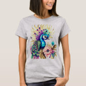 Farbenfroher Pfau auf Blume und Blätter T-Shirt (Vorderseite)