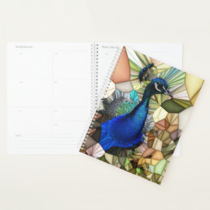 Farbenfroher Pfauenmosaikplaner Planer