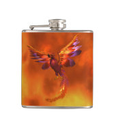 Farbenfroher Phönix fliegt vor einem frischen Hint Flachmann (Vorderseite)