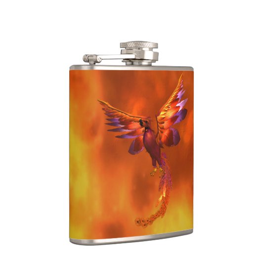 Farbenfroher Phönix fliegt vor einem frischen Hint Flachmann (Rechts)