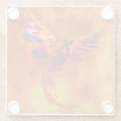 Farbenfroher Phönix fliegt vor einem frischen Hint Glasuntersetzer (Rückseite)