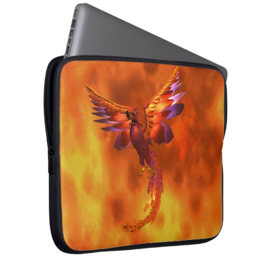 Farbenfroher Phönix fliegt vor einem frischen Hint Laptopschutzhülle (Vorne Rechts)