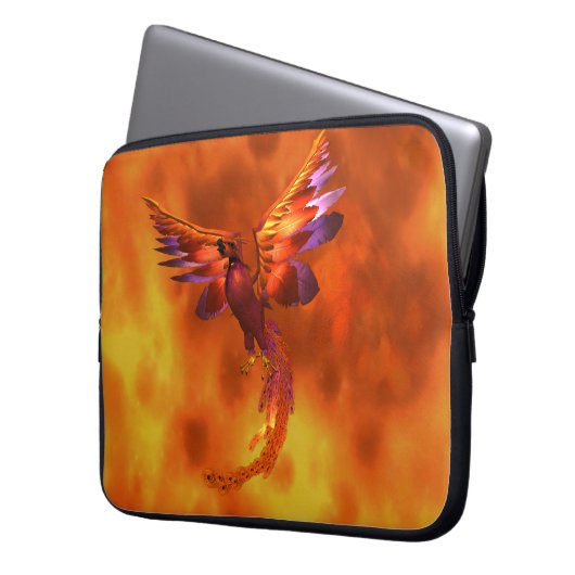 Farbenfroher Phönix fliegt vor einem frischen Hint Laptopschutzhülle (Vorderseite Links)